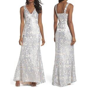 Eliza J Embroidered Sequin Long Mermaid Gown Dress Size 12 Wedding Evening